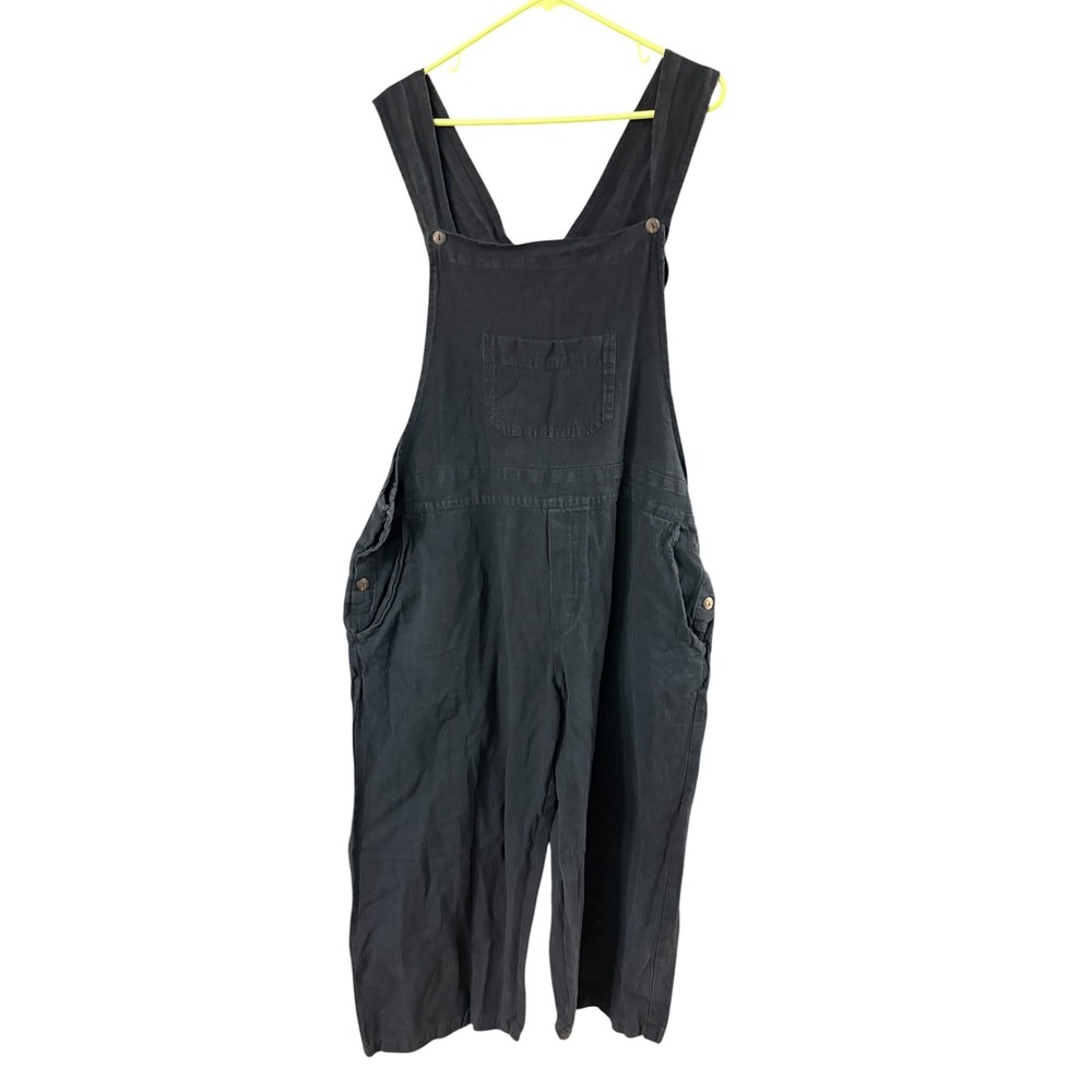 Ganesh‎ Himal Black Cotton Overalls Womens XL Hand Made in Nepal Wide Leg Bib